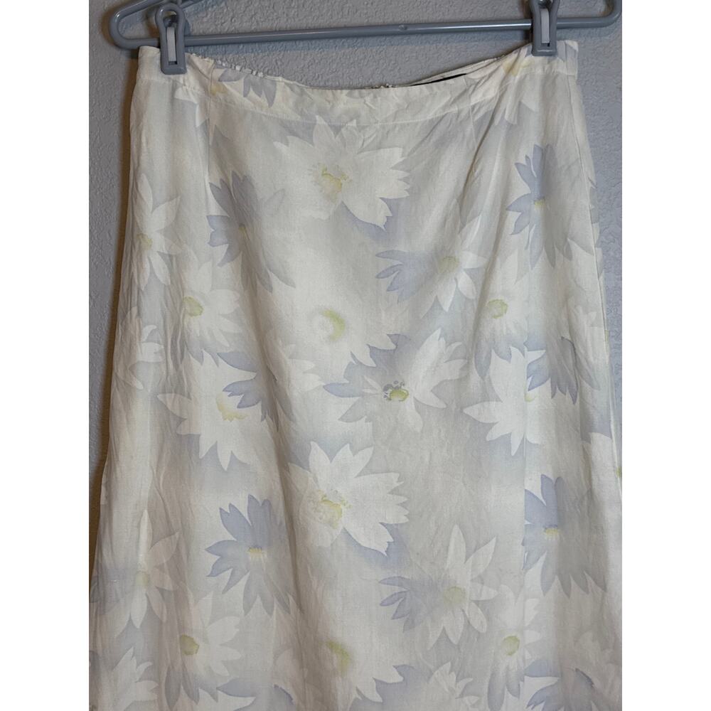 Vintage 90s Silk Linen Sunflower Midi Skirt Large Petites Cottage Countryside - Picture 2 of 7